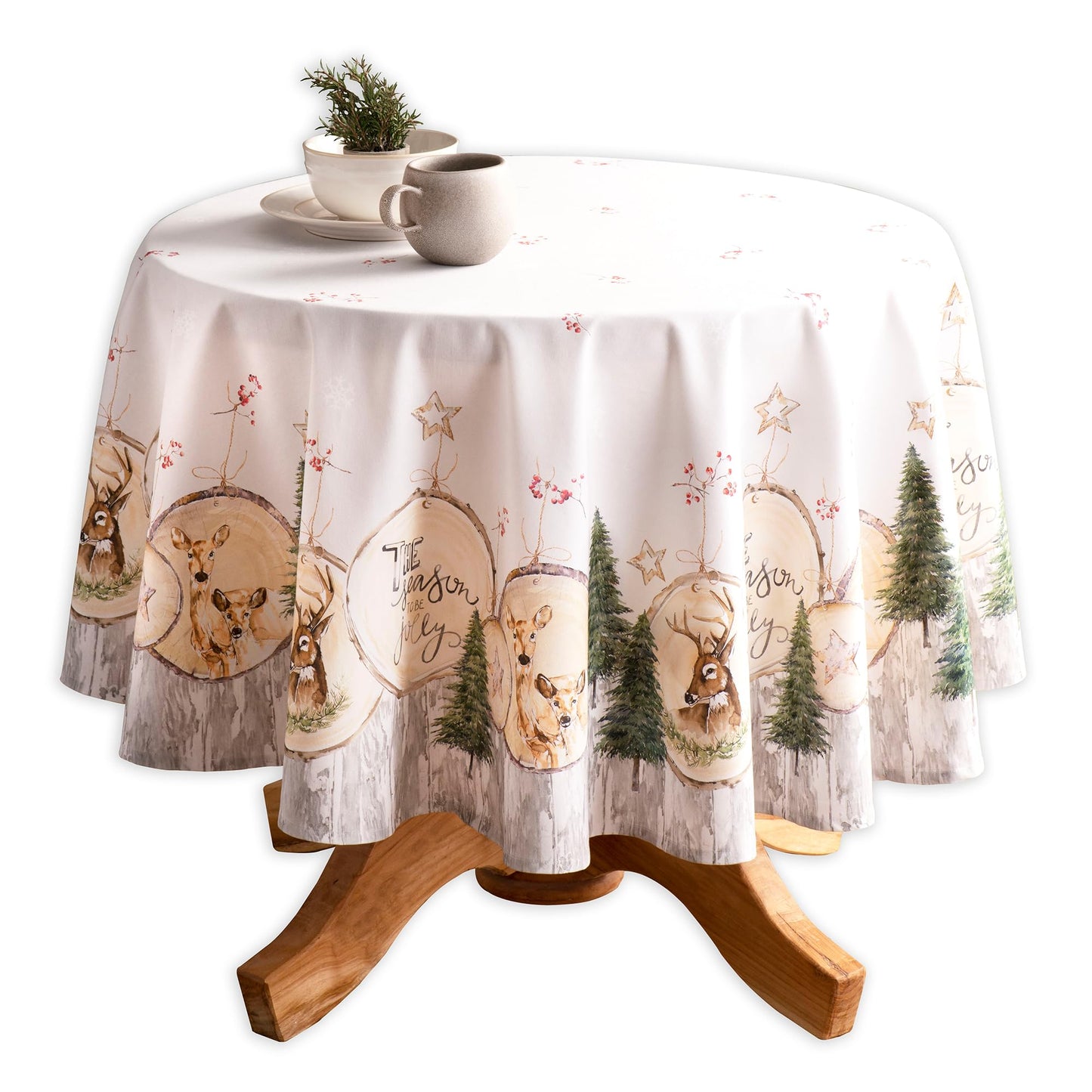 Maison d' Hermine Table Cloth Round Table 100% Cotton 63 Inches Fall Tablecloth Reusable Everyday Use for Thanksgiving Christmas Decorations Dining Farmhouse Party (Mountain Life)
