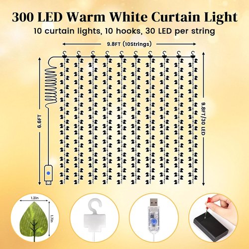 DomeStar 300 LED Fairy Lights with Vines - Remote-Controlled Curtain String Lights for Indoor/Outdoor Decor