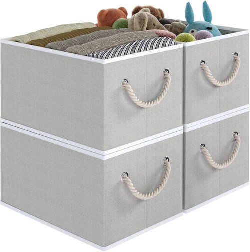 Closet Storage Bins by [Brand Name] - Collapsible Organizers for Linen Closet | Gray, 4-Pack