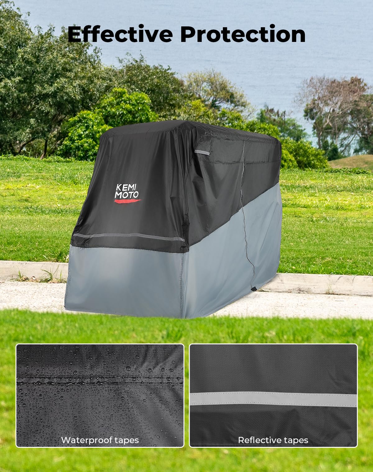 KEMIMOTO Golf Cart Cover 2 Seater, Universal 600D Waterproof Golf Cart Rain Cover with Storage Bag Compatible with EZGO Club Car 2 Passenger, Gray