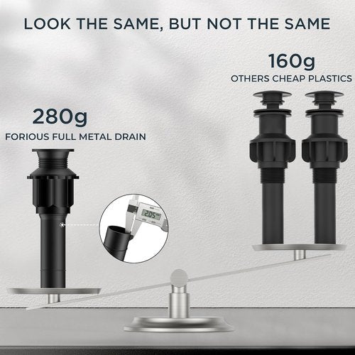 FORIOUS Bathroom Sink Drain - Pop-Up Assembly with Detachable Basket Stopper | Matte Black, 304 Stainless Steel