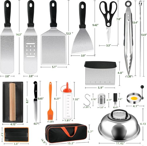 Blackstone 42PCS Griddle Accessories Kit | Complete Flat Top Grill Set with Spatula, Melting Dome & Burger Press