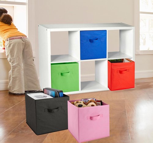 Handy Laundry Foldable Cube Storage Bins - 6-Pack Decorative Organizers for Shelves & Closets (Pink)