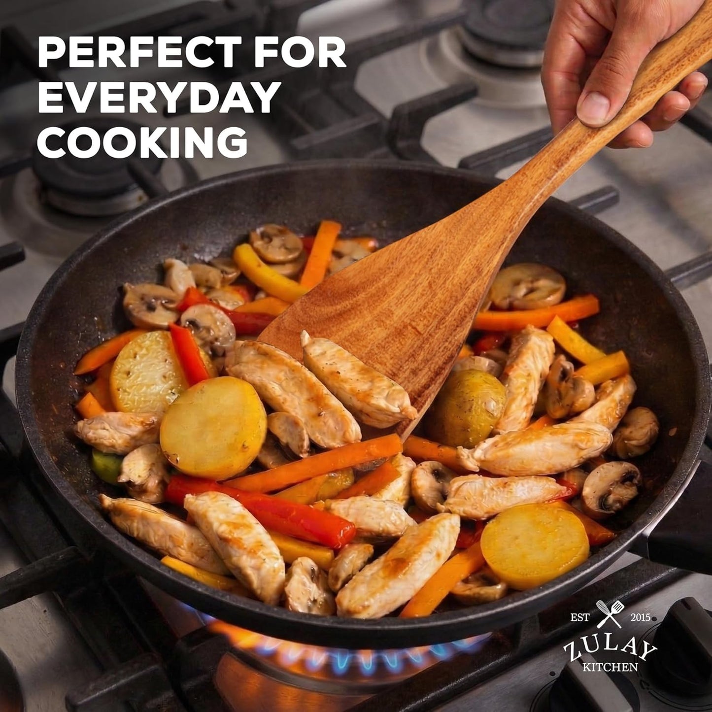 Zulay Kitchen 12-Piece Teak Wooden Utensil Set - Premium Non-Stick Cooking Tools in Gift Box