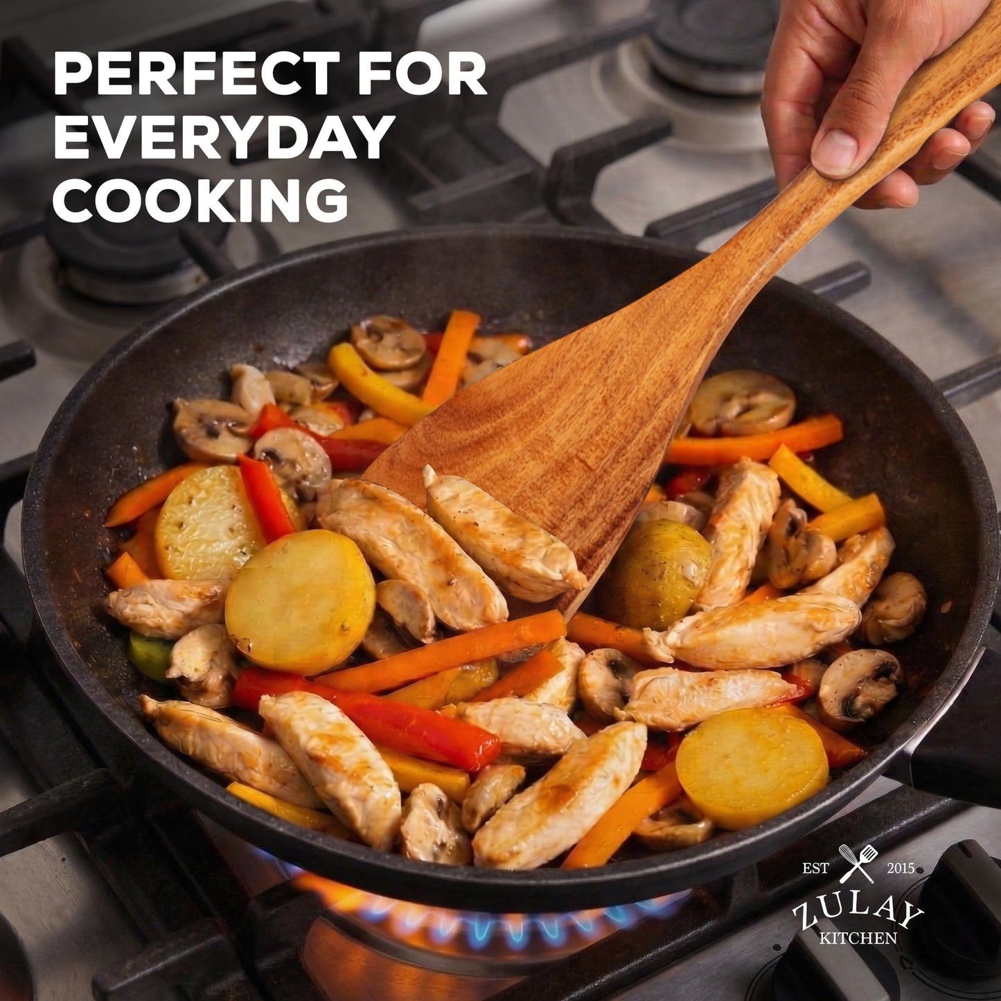Zulay Kitchen 12-Piece Teak Wooden Utensils for Cooking - Natural Teak Utensil Set with Premium Gift Box - Non-Stick Wooden Spoons for Cooking - Kitchen Gift Set - Comfortable Grip Wooden Utensil Set