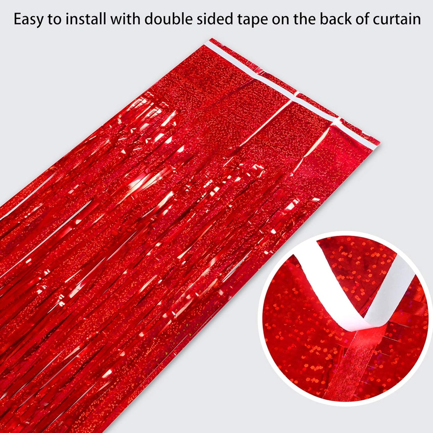Red Foil Fringe Curtain | 3 Pack 3.2 x 8.2 Ft Shiny Tinsel Backdrop for Party Decor & Photo Booth