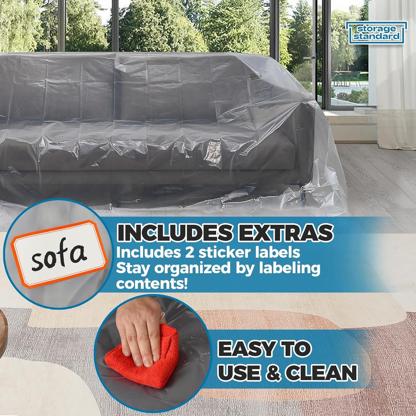 Plastic Furniture Covers - Heavy-Duty Waterproof Couch Cover for Moving | Extra Large 96 x 42 x 62 Inch