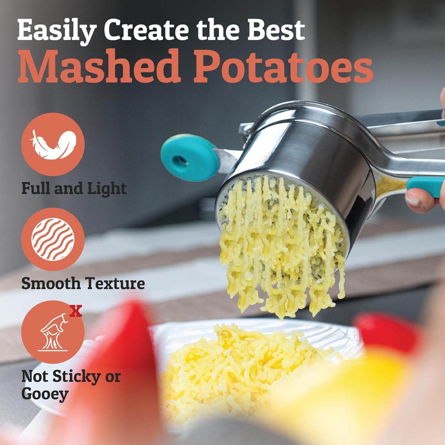 PriorityChef 15oz Potato Ricer - Heavy Duty Stainless Steel with 3 Discs for Perfect Mashed Potatoes | Turquoise