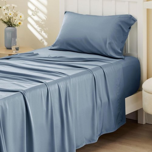 Bedsure Cooling Sheets - Twin XL Bamboo Rayon | Breathable & Soft Deep Pocket Bedding in Dusty Blue