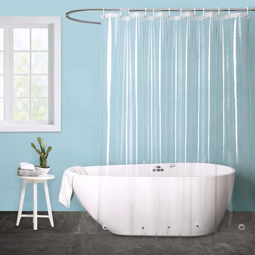 EurCross Clear Shower Curtain Liner - Waterproof 90-Inch Extra Long with 5 Magnetic Weights & Hooks