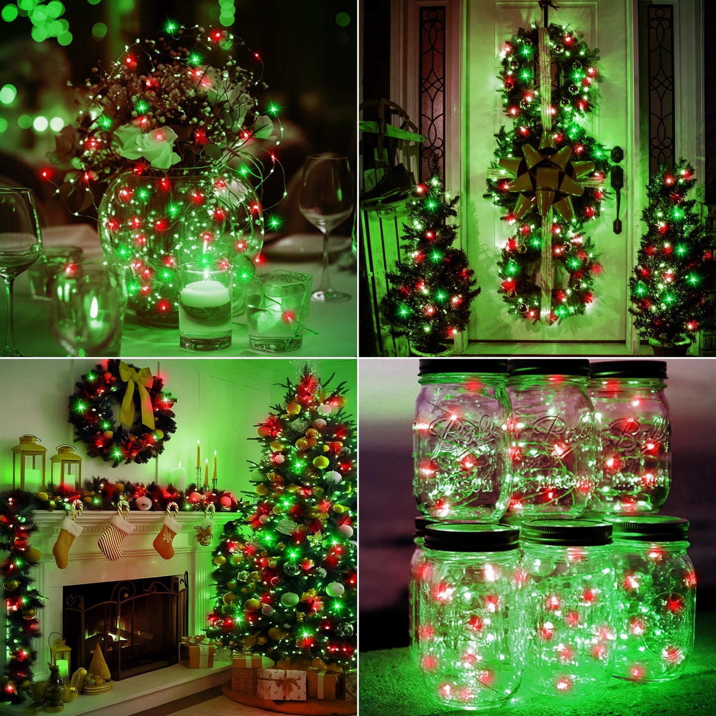 btfarm 12 Pack Fairy Lights Battery Operated [3 Modes], 7ft 20 Led Twinkle Lights String Lights Waterproof Bulk Small Mini Silver Wire for Christmas Mason Jars Wedding Table Centerpiece, Red Green