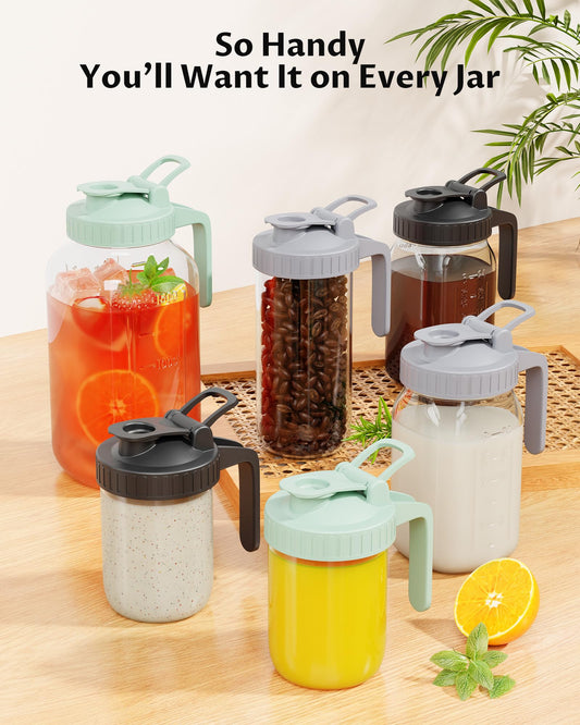 2-Pack Wide Mouth Mason Jar Pour Spout Lids with Handle, Leak-Proof Flip Cap, Airtight Lids for 86mm Mason Jars Pitcher, Perfect for Beverages, Syrups, and Food Storage