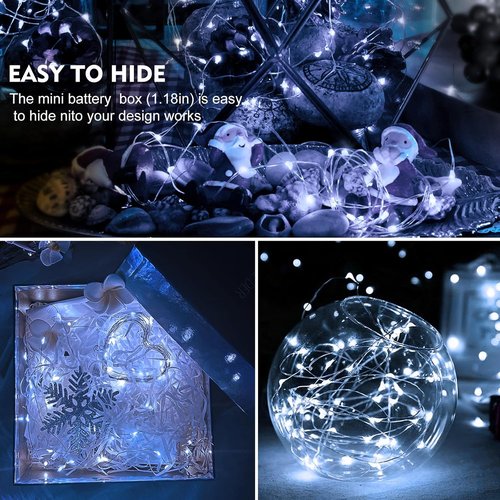 AIKEI 12 Pack LED Fairy Lights - Waterproof Silver Wire String Lights for DIY Decor | 7 Feet, 20 LEDs