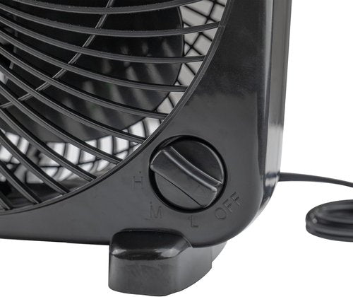 Comfort Zone 9-Inch Portable Box Fan - Quiet 3-Speed Desktop Cooling Fan with Carry Handle - Black