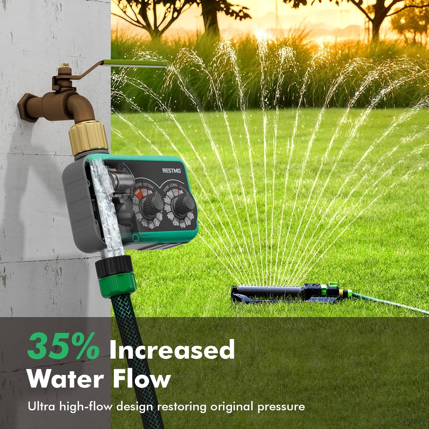 RESTMO 3-Dial Analog Sprinkler Timer - Brass Inlet & Outlet | Easy Setup for Automatic Drip Irrigation