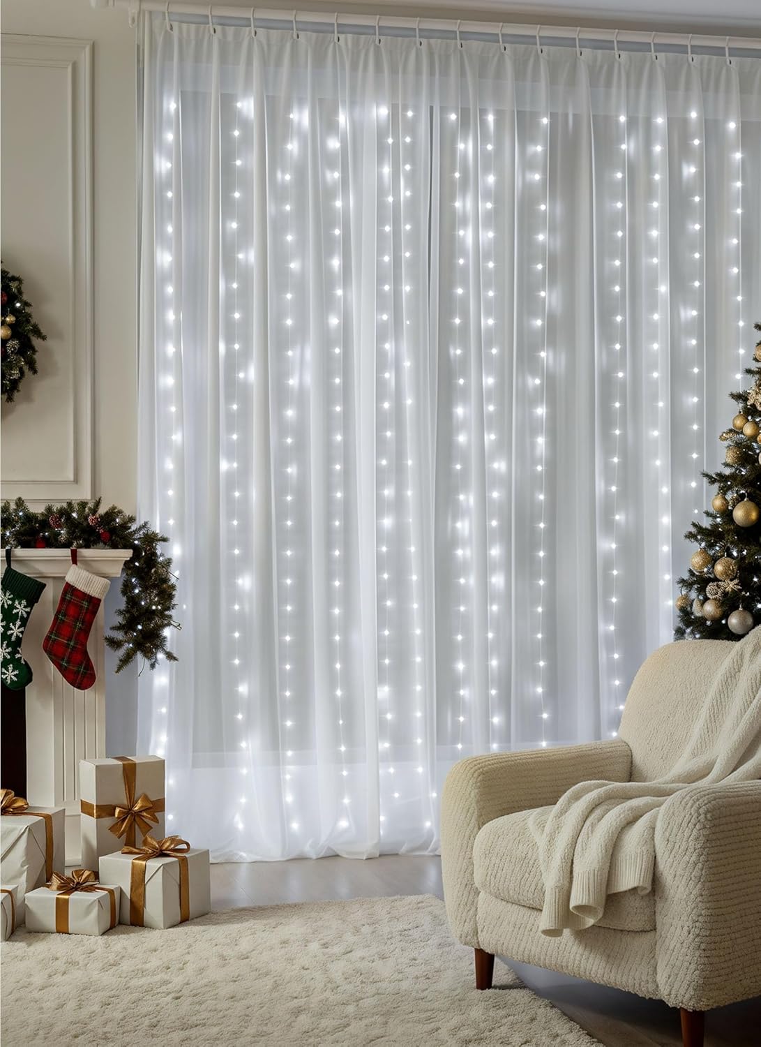 Brightown Curtain String Lights - Waterproof Fairy Lights with Remote | 300 LEDs, 8 Modes for Bedroom & Outdoor Decor