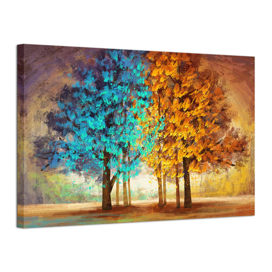 KLVOS Abstract Tree Painting Wall Art Teal Blue and Yellow Tree Canvas Pictures Vivid Artwork Luxuriant Colorful Forest Pictures Home Decor Framed Picture on Canvas for Living Room Bedroom 24"x36"
