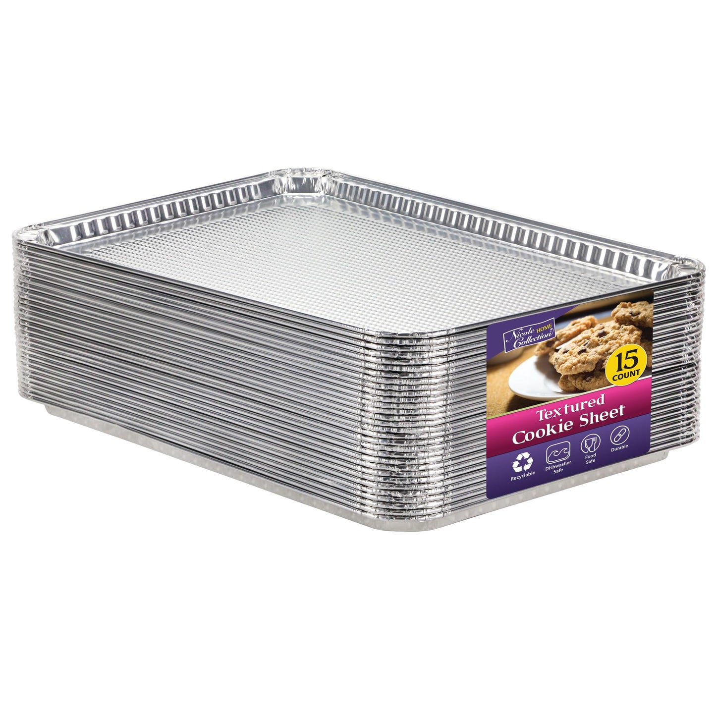 Aluminum Pans Quarter Size Cookie Sheet 15 Count Durable Nonstick Baking Sheets 12.87" x 8.87" - Sheet Pan, Baking Tray, Cookie Sheets, Foil pans, Foil trays, Sheet Baking Pans