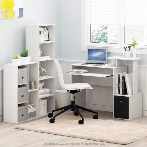 Furinno LUDER 5-Cube Bookshelf - Reversible Design for Easy Assembly | White, 9.4 x 19.5 x 31.5 Inches