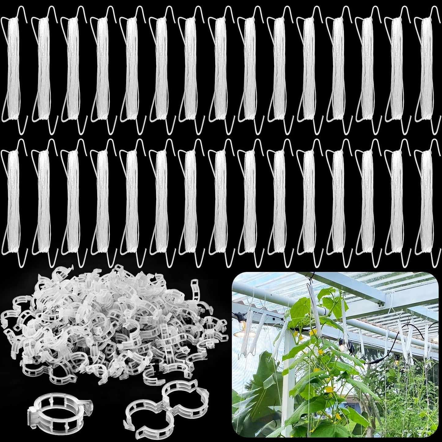OJYUDD Tomato Hooks - 130 Pcs Plant Support Clips with 32.8ft Twine for Climbing Vegetables & Flowers