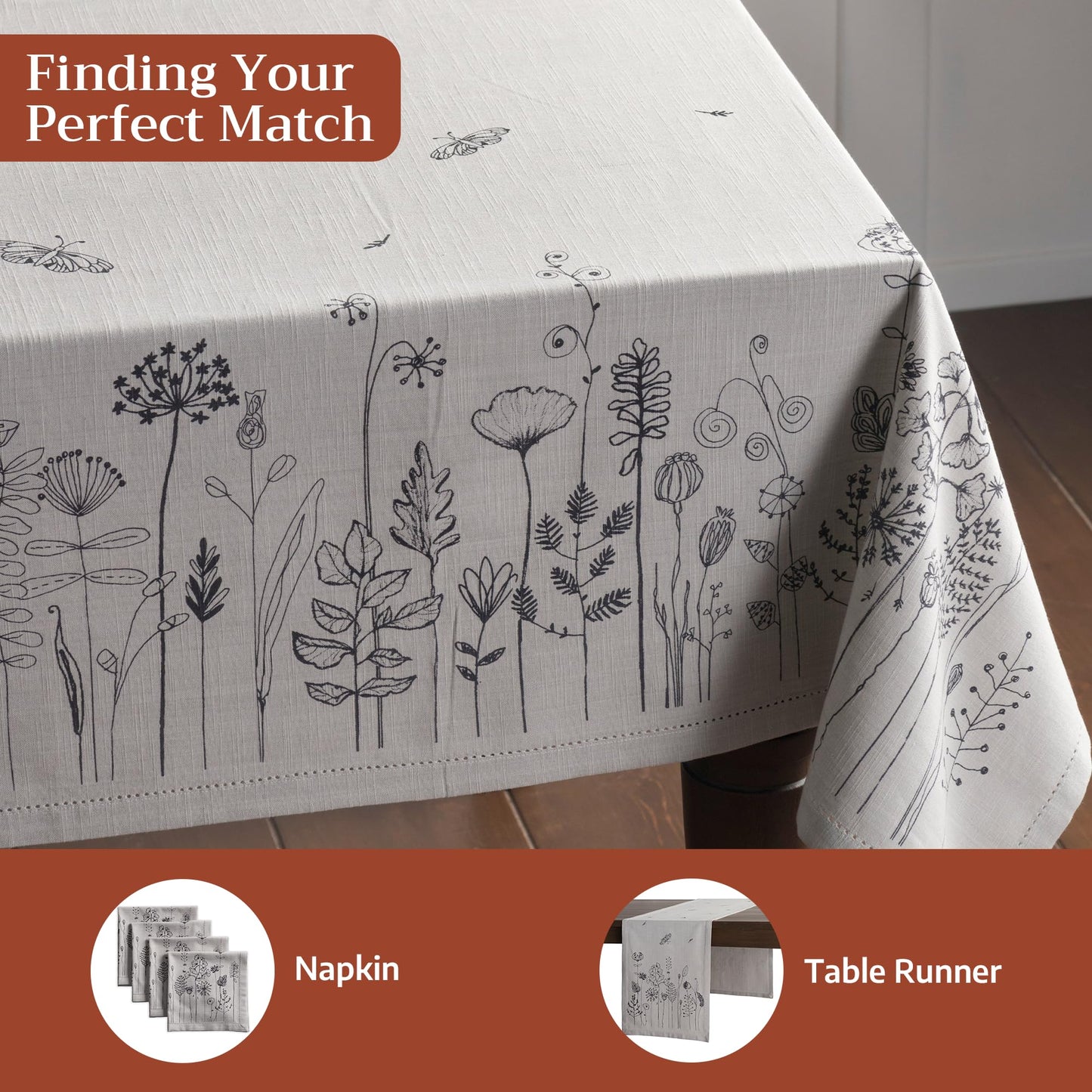 Maison d' Hermine Table Cloth Rectangle Table 100% Cotton 60 x 90 Inches Tablecloth Reusable Decorative for Dining Kitchen Room Farmhouse Home Gifts for Mothers Day Spring Summer - Flore