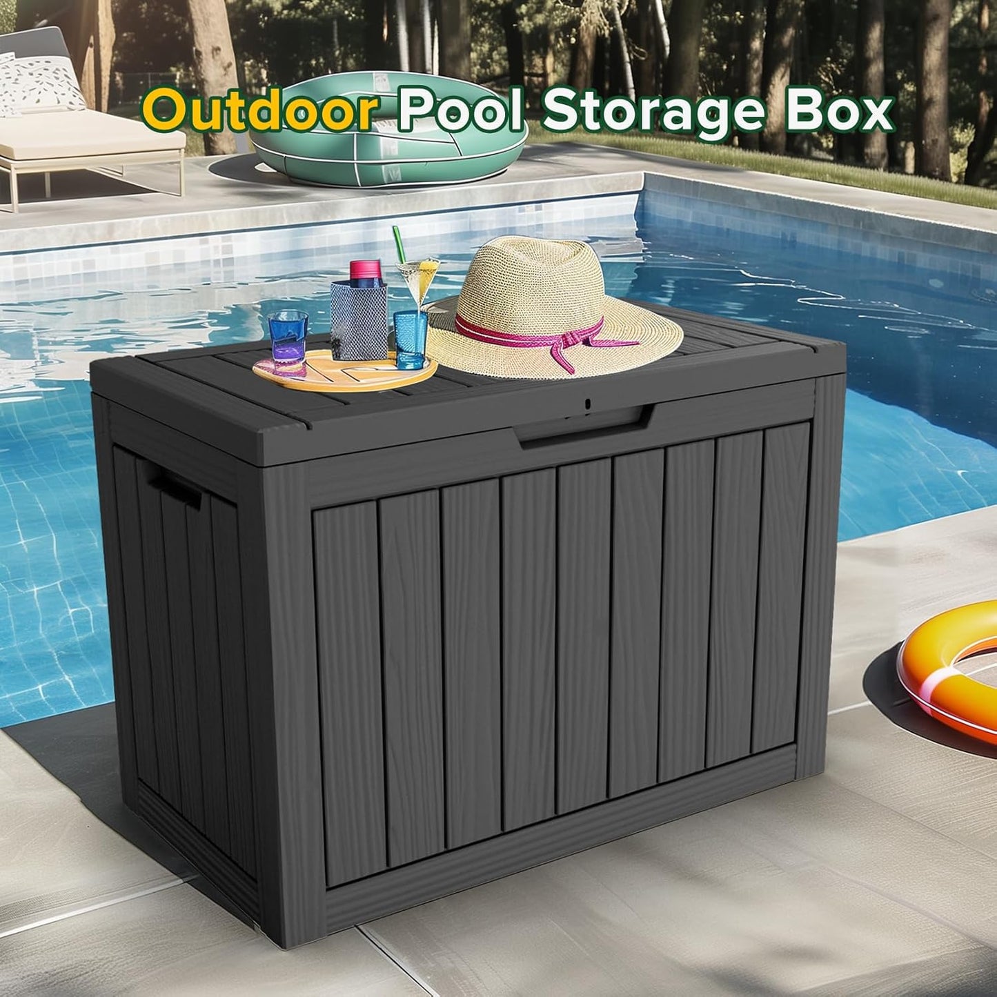 Skiennix 44 Gallon Outdoor Deck Box - Lockable Waterproof Storage for Garden Tools & Cushions | Black