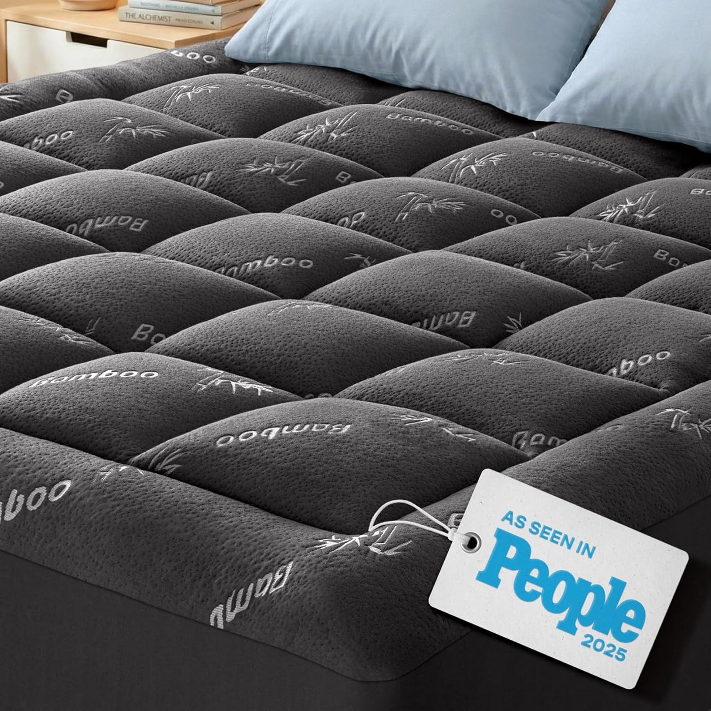 Niagara Ultra Soft Mattress Topper - Viscose Bamboo Pillow Top for Back Pain Relief | Fits 6-18" Mattresses, 600GSM, Dark Gray