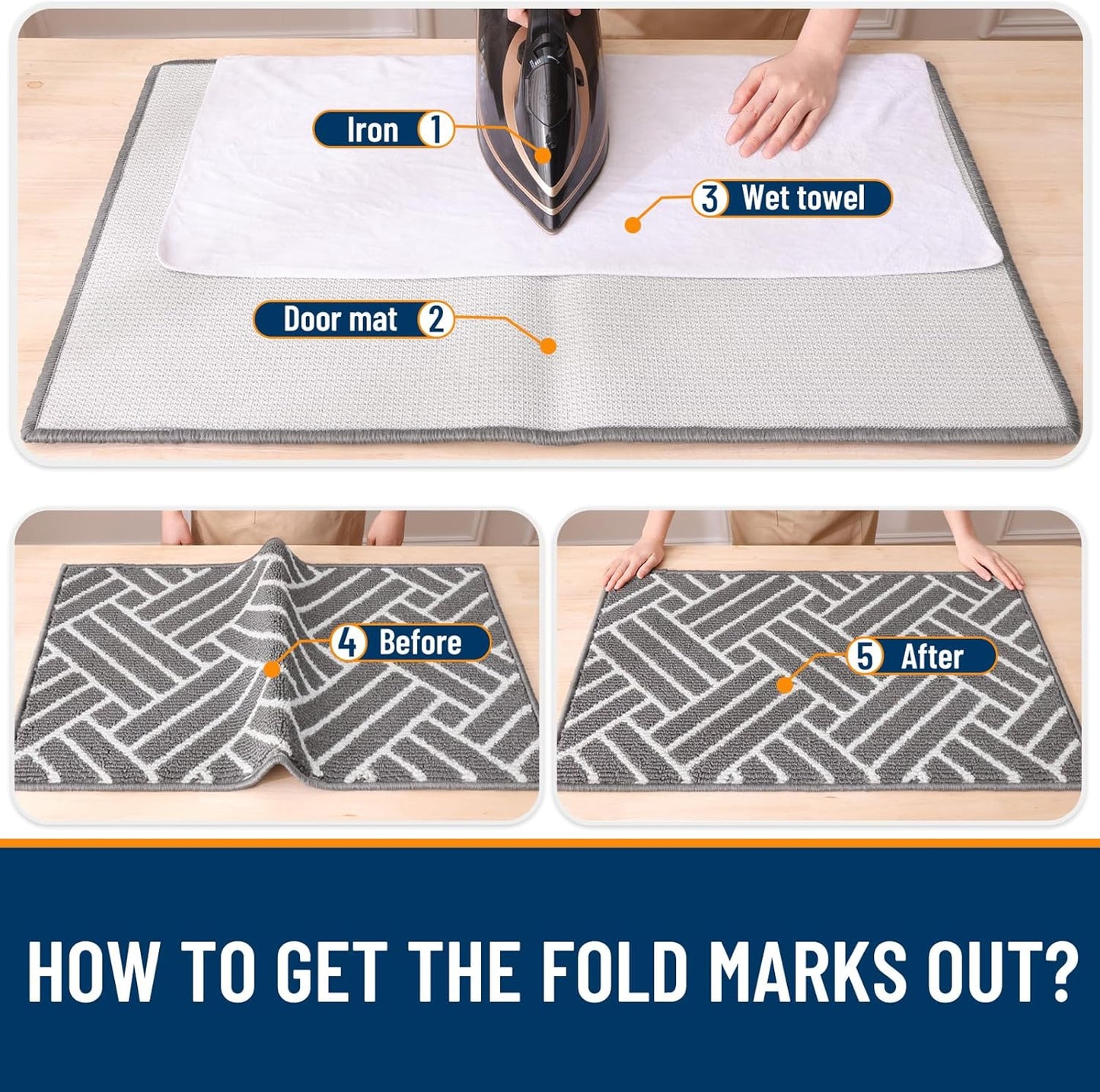 OLANLY Indoor Door Mat - 32x20 Inch, Dirt Resistant & Absorbent | Non-Slip Rubber Backing, Easy Clean Grey Doormat