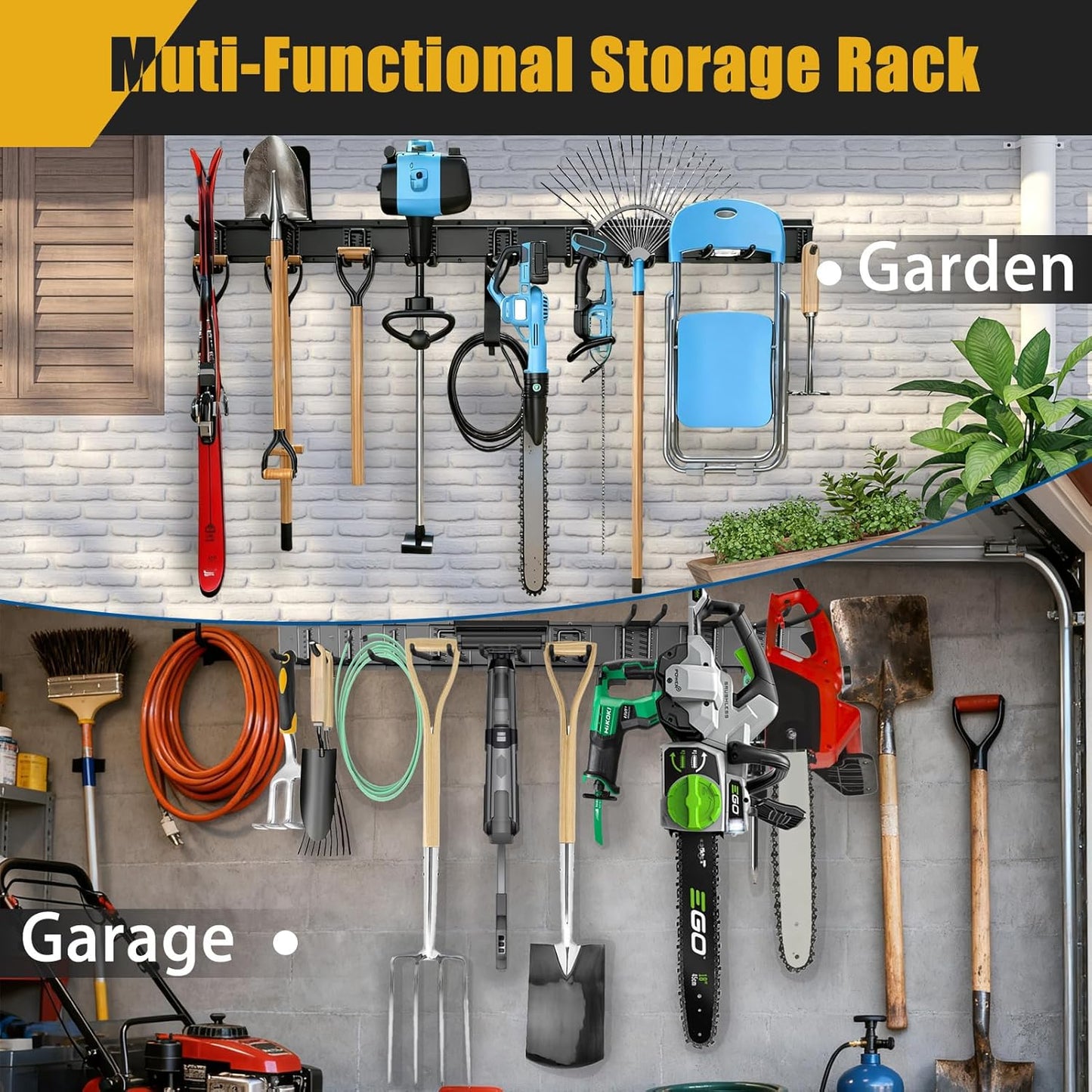 KOFANI Heavy Duty Garage Wall Organizer - 700LB Capacity | 48-Inch Adjustable Tool Rack for Yard Storage