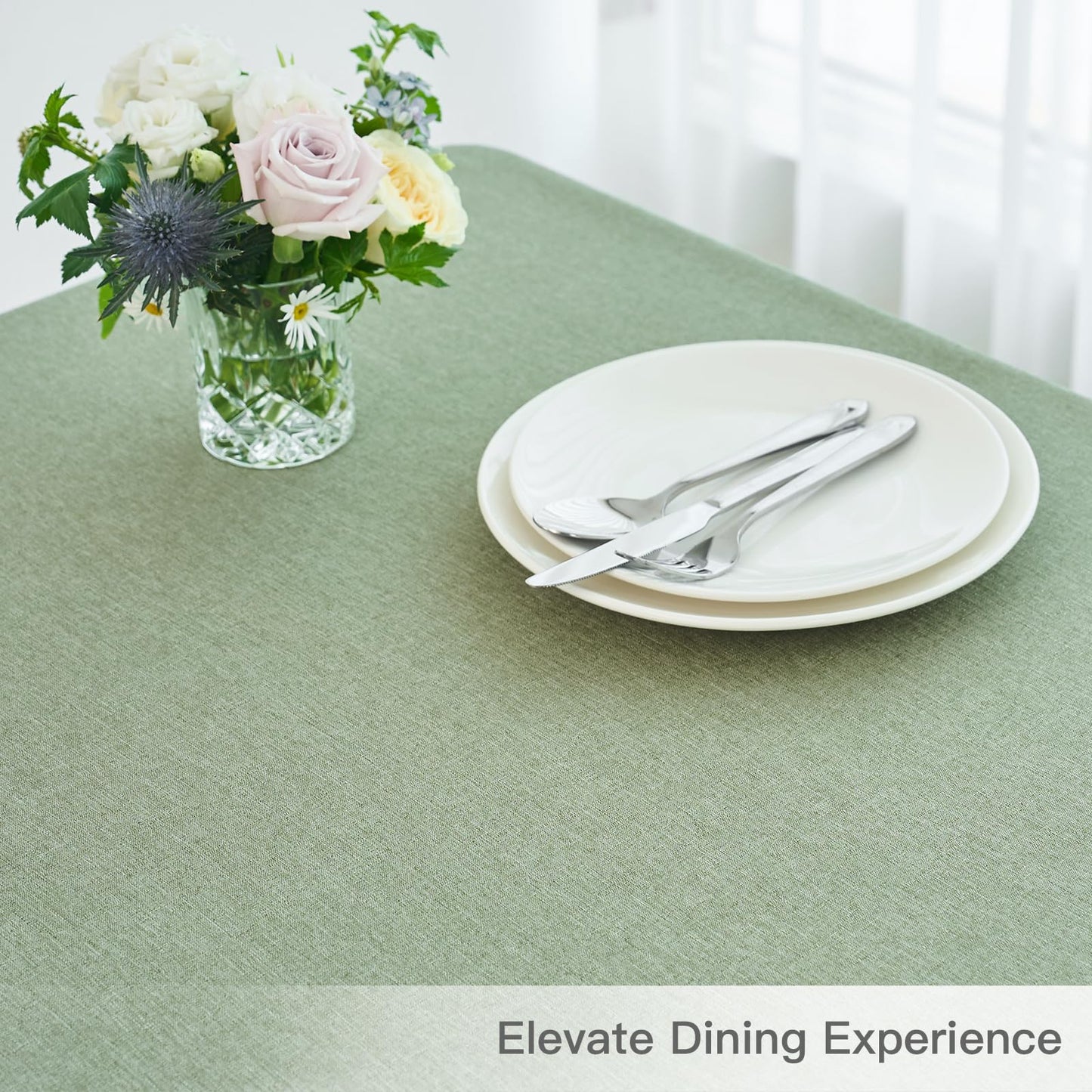 maxmill Rectangle Linen Textured Tablecloth Waterproof Spillproof Wrinkle Free Washable Fabric Table Cloth Kitchen Dining Tabletop Decoration Table Cover for Holiday Party, 52 x 70 Inch, Sage Green