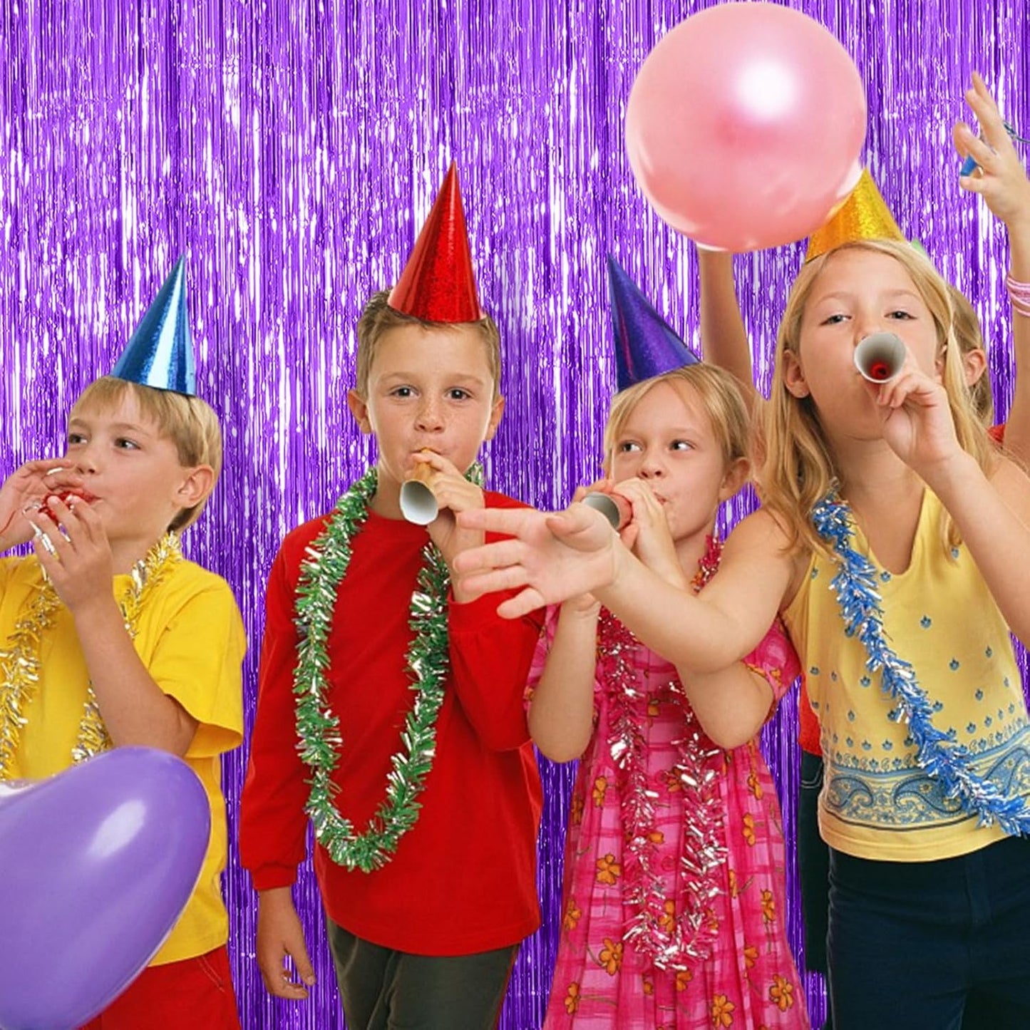 Skiennix Foil Curtain Backdrop - 10 Pack Purple Metallic Tinsel Fringe for Parties & Events