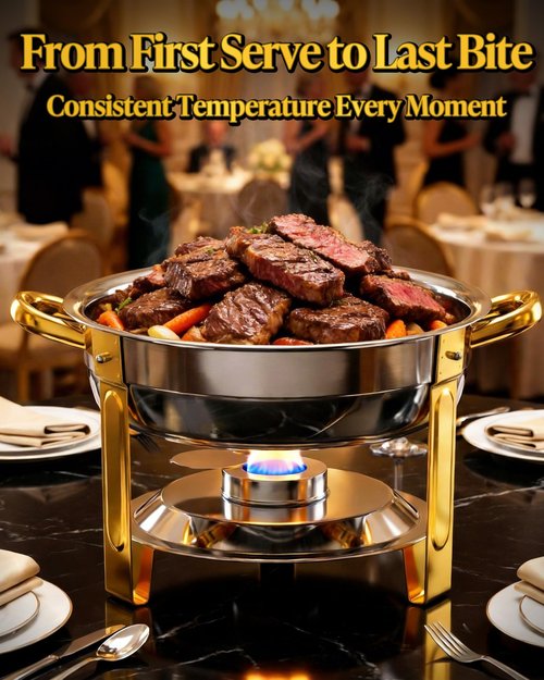 Chafing Dishes for Buffet 4 Pack, 6QT Round Chafing Dish Buffet Set Stainless Steel Buffet Food Warmers Sets for Catering Events Parties Dinners with Complete Set,Gold and Silver (4, Gold)