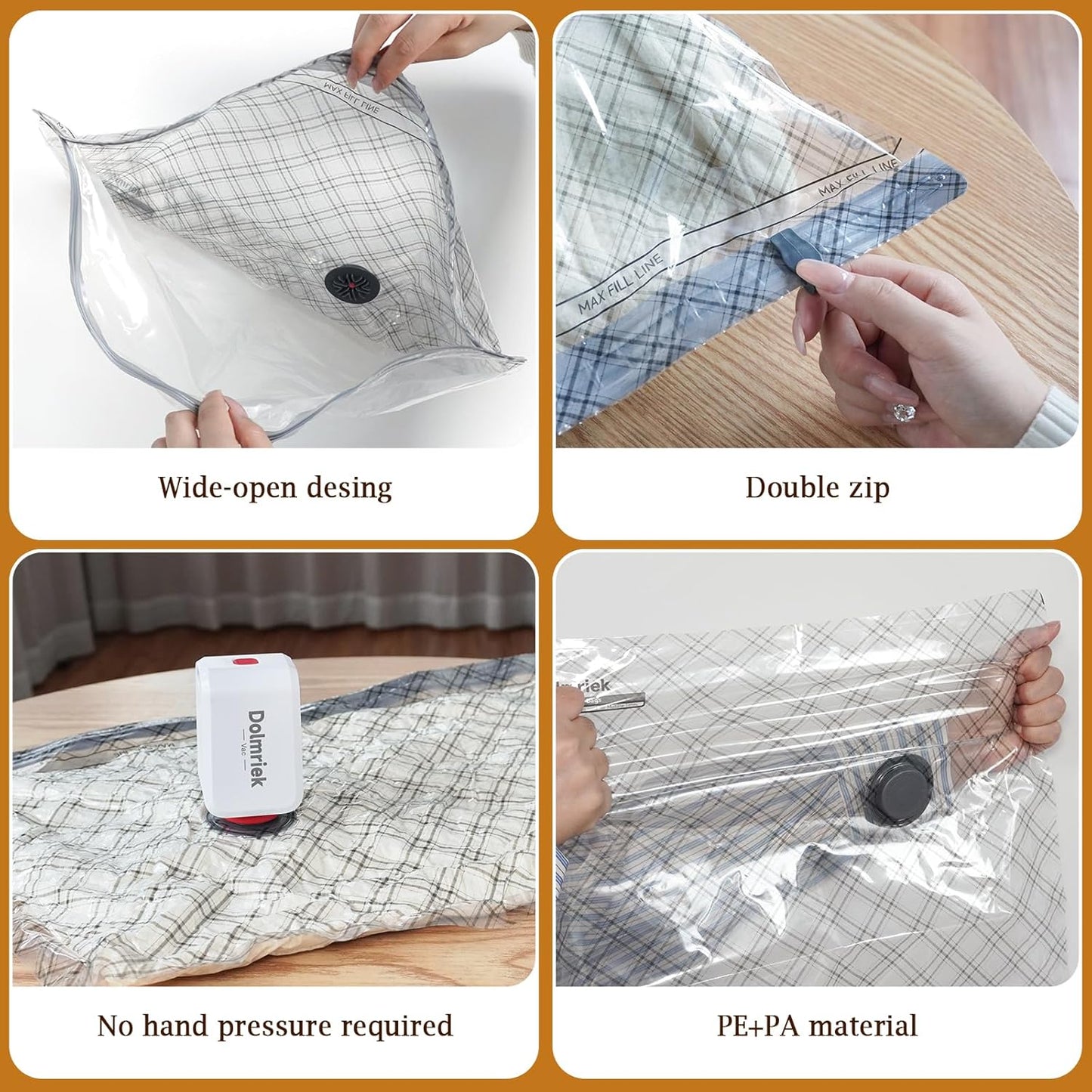 Travel Vacuum Storage Bags - 15 Pack Compression Seal Bags with USB Electric Pump | Space Saver for Luggage