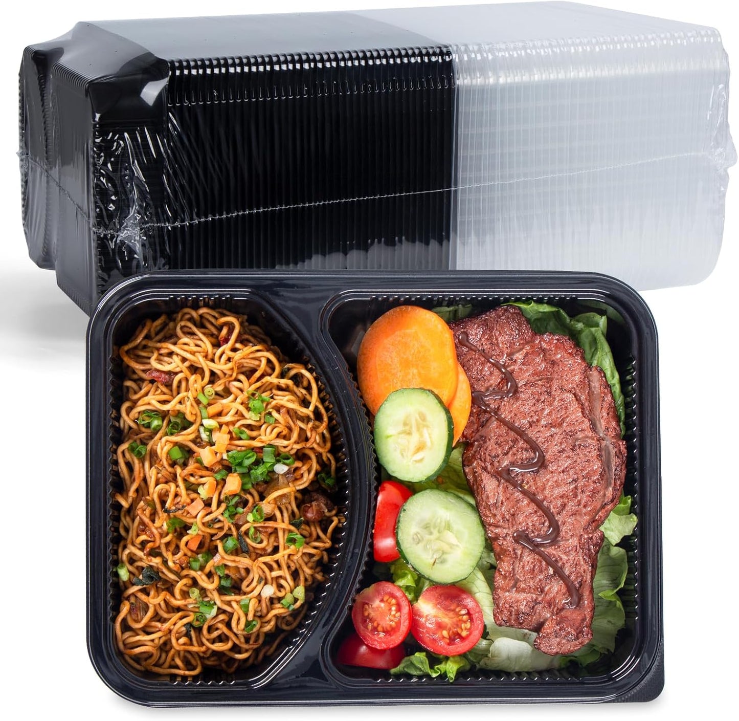 YANGRUI Takeout Containers - 40 Pack 41 oz Leakproof 2-Compartment | BPA-Free, Microwave & Dishwasher Safe
