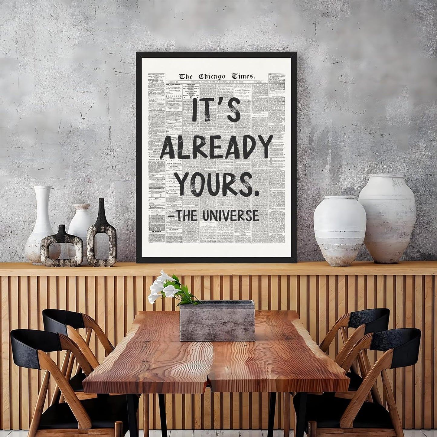 Licpach Retro Black and White Newspaper Wall Art - Inspirational Quote Canvas Print | 8x12 Inch Black Frame