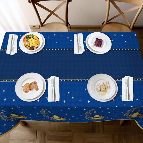 Childom 3 Pack Ramadan Table Cloth,Ramadan Decorations for Home,54" x 108" Eid Mubarak Decorations,Eid Ramadan Tablecloths Rectangular,Blue Plastic Table Cloth Disposable Table Cover for Party Favors