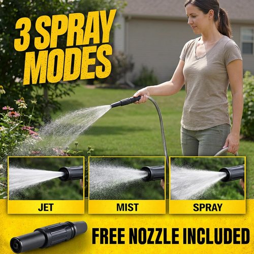 BIONIC STEEL 100 Ft Metal Garden Hose - Heavy Duty Non-Kinking Design with Sprayer Nozzle | 500 PSI