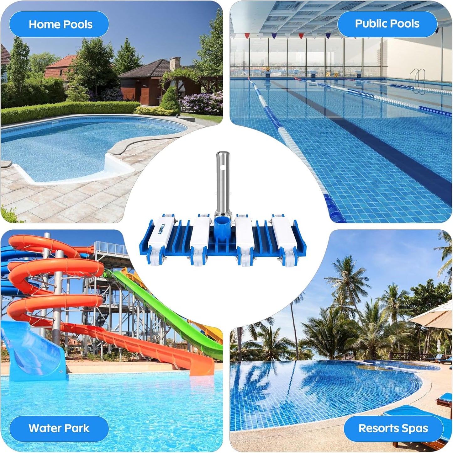 Skiennix Pool Vacuum Head - Heavy Duty Manual Cleaning with Wheels | 14" for Inground & Above Ground Pools