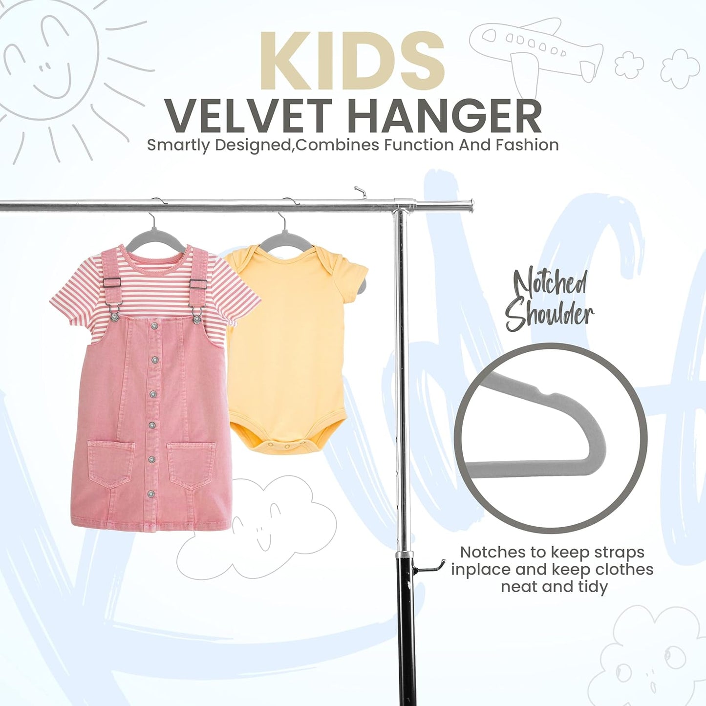 Utopia Home Velvet Hangers - 20 Pack Non-Slip 11 Inch Baby & Toddler Closet Organizers | Grey