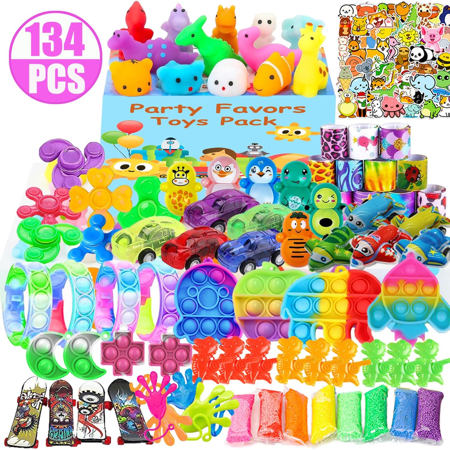 Kocici 134 PCS Party Favors for Kids, Prizes Treasure Box Toy for Classroom, Goodie Bags Stuffers, Pinata Easter Eggs Filler, Fidget Toys Bulk, Birthday Gifts