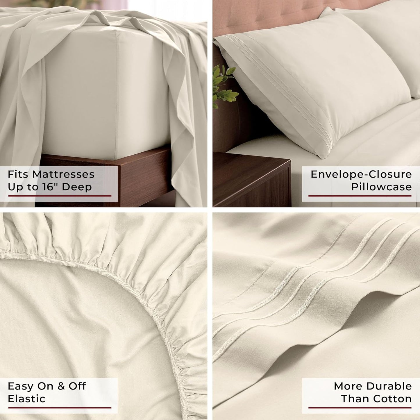 Mellanni King Sheets Set - 4 PC Luxury Bedding Collection - Extra Soft, Cooling, Wrinkle-Resistant (Golden Ivory)