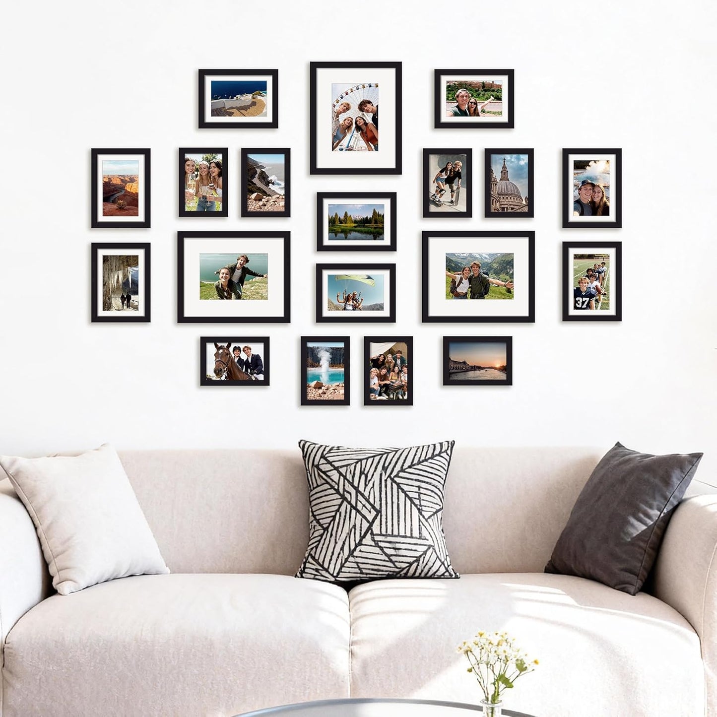 Upsimples 19-Pack Picture Frames Set - Versatile Collage Wall Decor for Family Photos | Multi-Sizes Including 8x10, 5x7, 4x6, Black