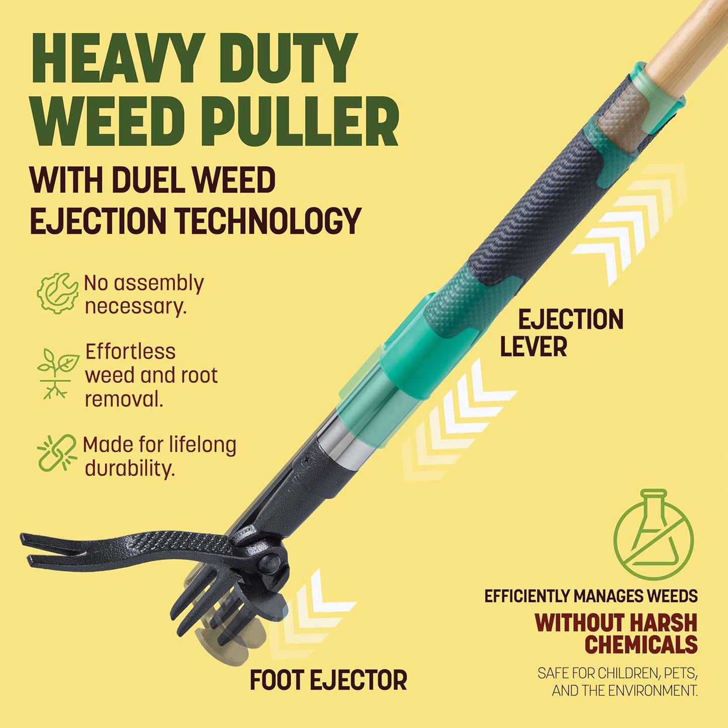 Papa's Tools Weed Puller - 44" Stand-Up Weeder with 4-Claw Steel Head & Bamboo Handle for Easy Gardening