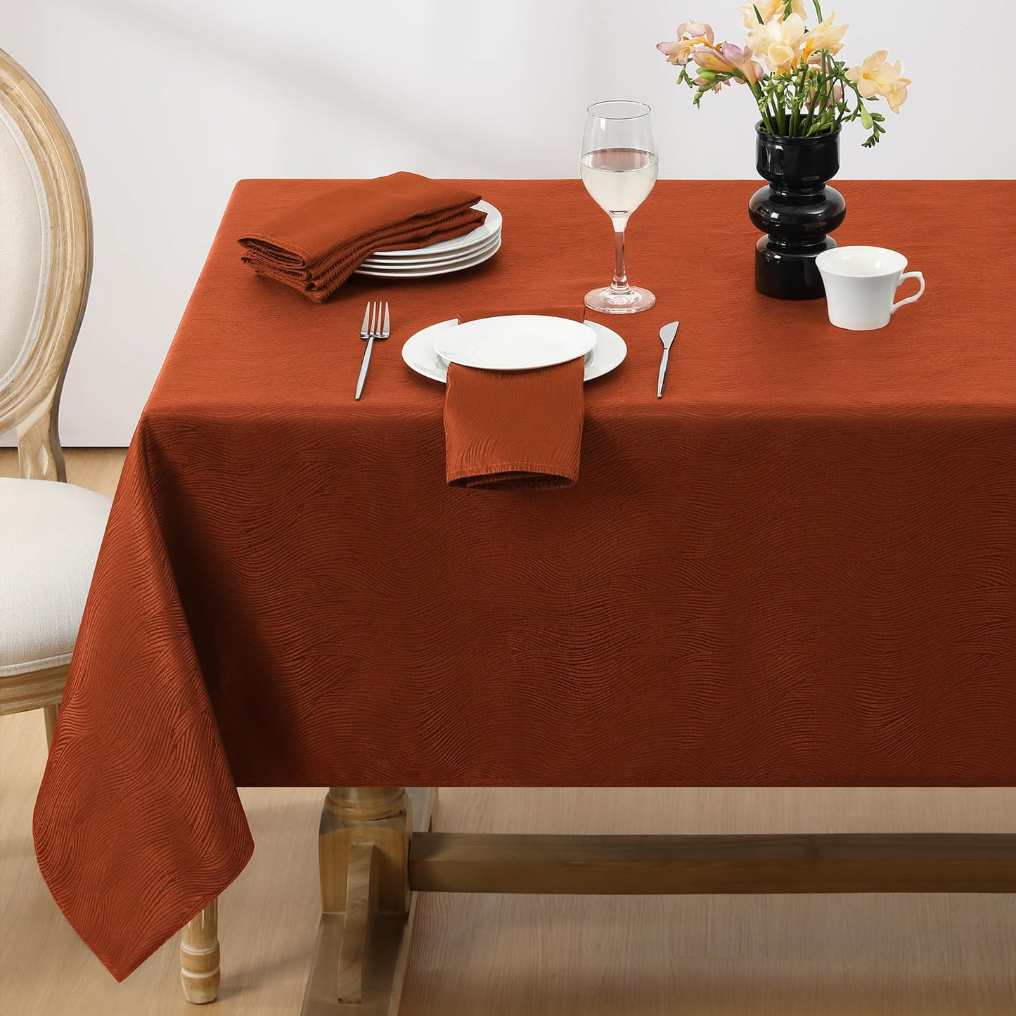 Softalker Fall Table Cloth Jacquard Rectangle Tablecloth Waterproof Spillproof Table Cover Burnt Orange for Autumn Harvest Thanksgiving Decoration (60x104 Inch,Rust Red Swirl)