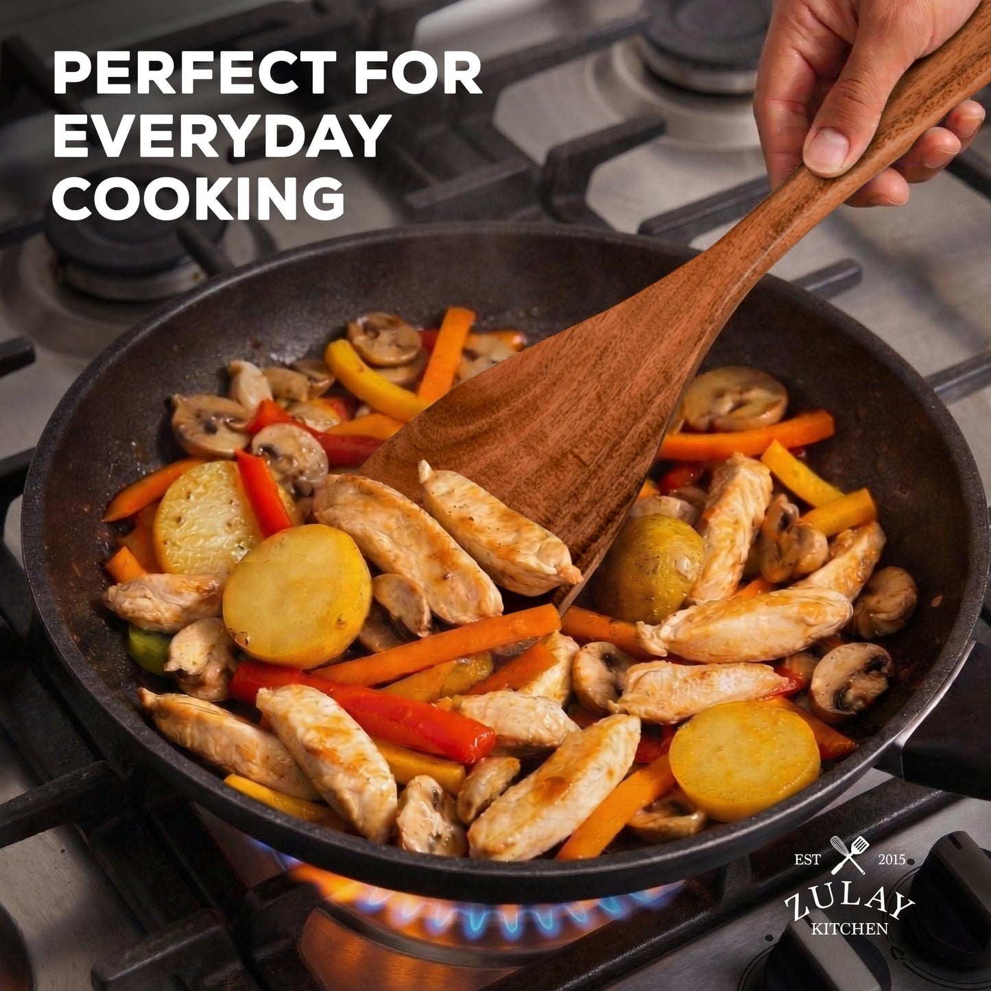 Zulay Kitchen 10-Piece Wooden Spoons for Cooking - Smooth Finish Teak Wooden Utensils for Cooking - Soft Comfort-Grip Wood Spoons for Cooking - Non-Stick Wooden Cooking Utensils - Wooden Spoon Sets