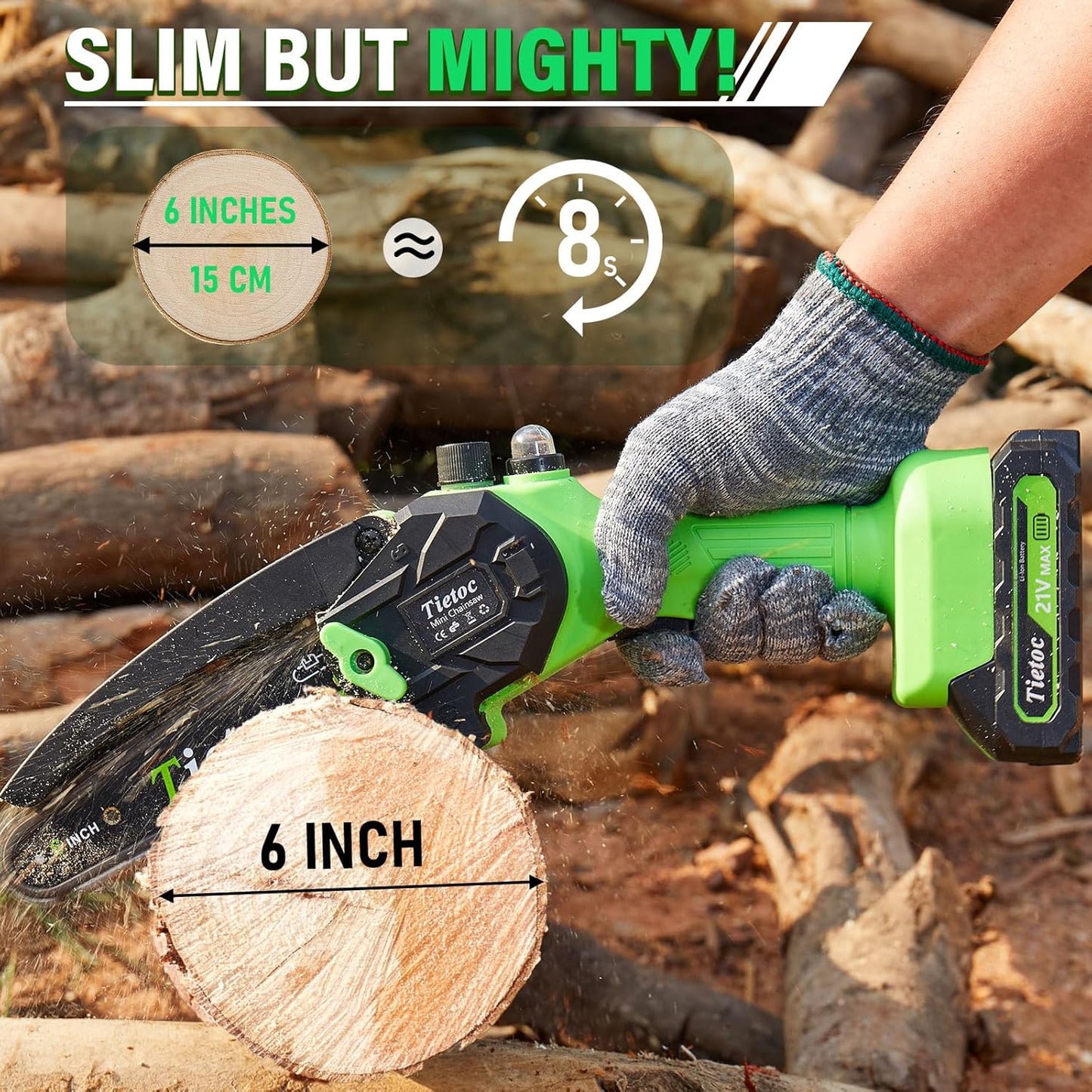Tietoc 6-Inch Mini Electric Chainsaw - Cordless Battery-Powered Handheld Saw for Wood & Tree Trimming