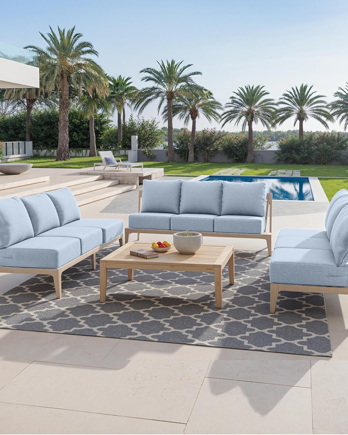 Skiennix Luxury Outdoor Cushions - Water, UV & Fade Resistant 24x24x6 Inch Set for Patio Chairs - Baby Blue