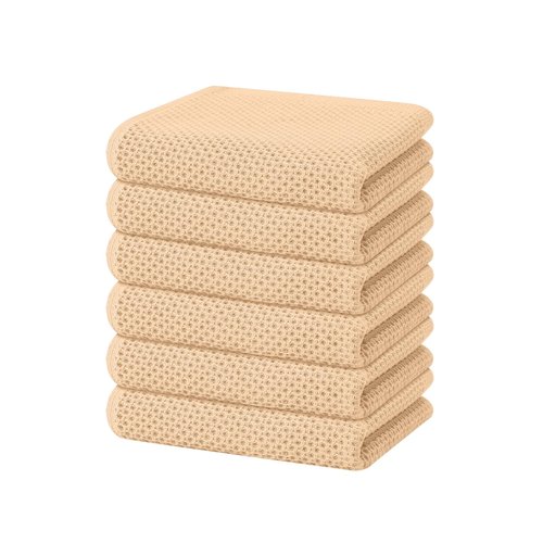 Homaxy 100% Cotton Waffle Weave Kitchen Dish Towels, Ultra Soft Absorbent Quick Drying Cleaning Towel, 13 x 28 Inches, 6-Pack, Apricot