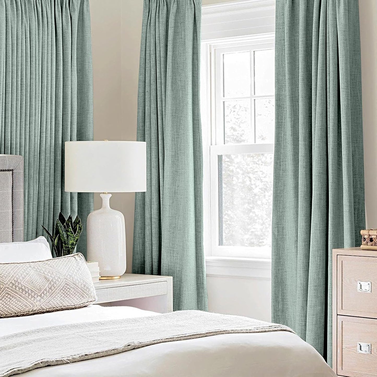 MIULEE Blackout Curtains - 100% Thermal Insulated Linen Texture Drapes | Seafoam Green, 52x96 Inch (2 Panels)