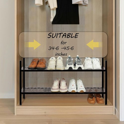 Expandable Shoe Rack by [Brand Name] - 2-Tier Metal Shoe Shelf Organizer for Closet & Entryway | Black